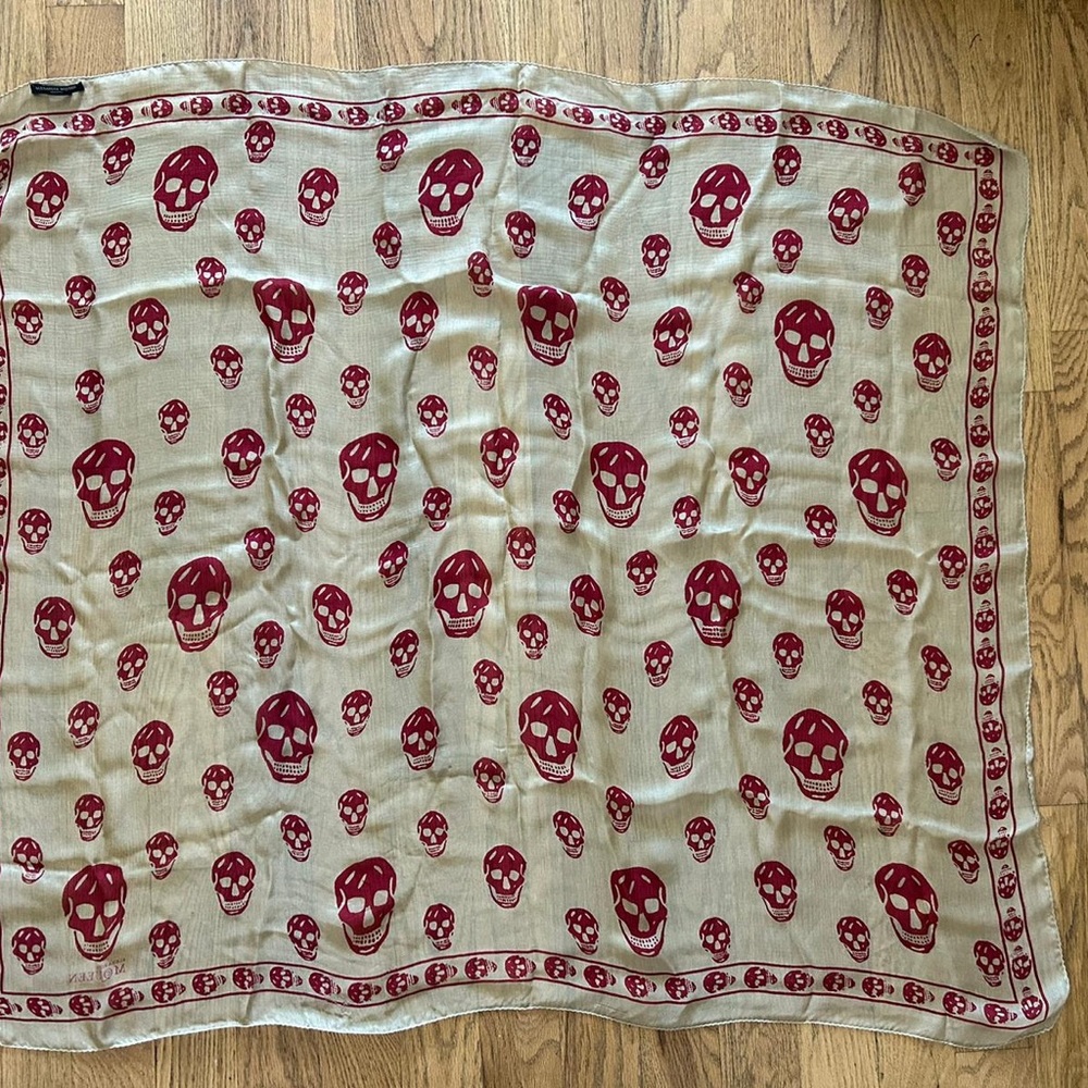 Alexander McQueen Red Skull Print Scarf